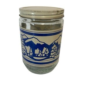 Vintage Anchor Hocking 4 Seasons Peanut Butter Jar with Lid‎ BLUE Winter